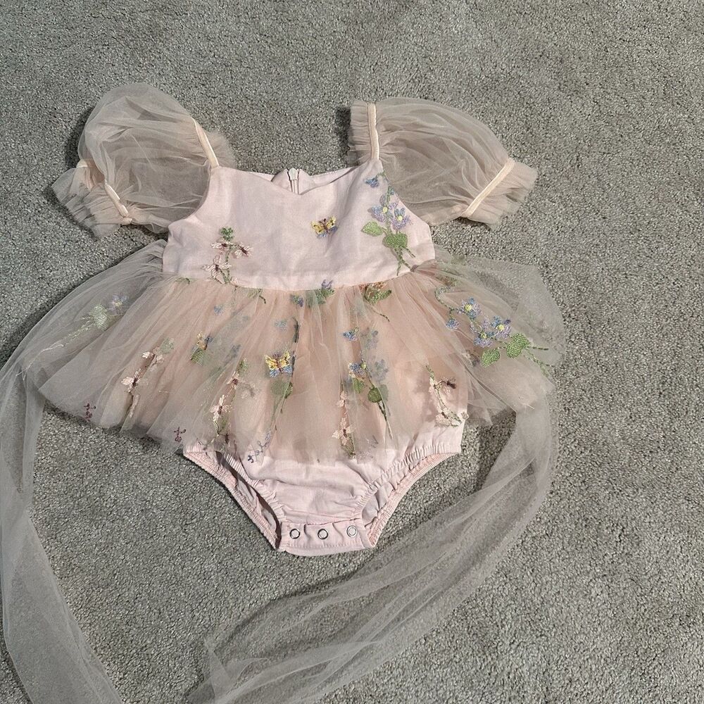 Arabella And Rose Cupcake Heavenly Pink Baby Girl Tulle Party Romper 2 EUC